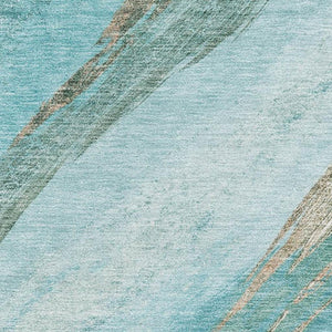 HomeRoots 9' X 12' Turquoise & Teal Abstract Area Rug - Washable, UV-Protected, Stain-Resistant, Non-Slip 715512