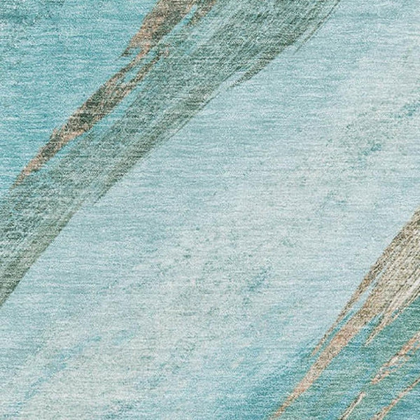 HomeRoots 9' X 12' Turquoise & Teal Abstract Area Rug - Washable, UV-Protected, Stain-Resistant, Non-Slip 715512