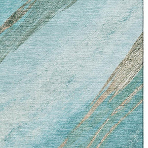 HomeRoots 10' Turquoise & Teal Abstract Washable Area Rug - UV Protected, Stain Resistant, Family-Friendly Style 715513