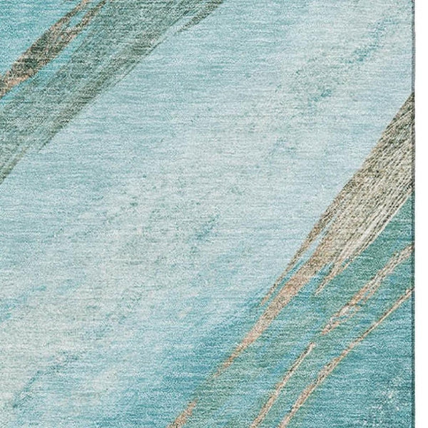 HomeRoots 10' Turquoise & Teal Abstract Washable Area Rug - UV Protected, Stain Resistant, Family-Friendly Style 715513