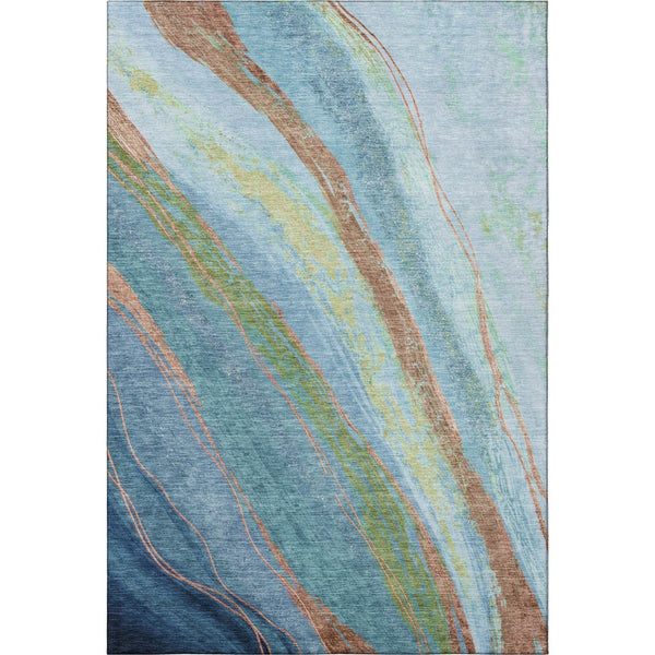 HomeRoots 5' Blue and Copper Abstract Area Rug – Washable, UV Protected, Modern Design for Busy Homes! 715515