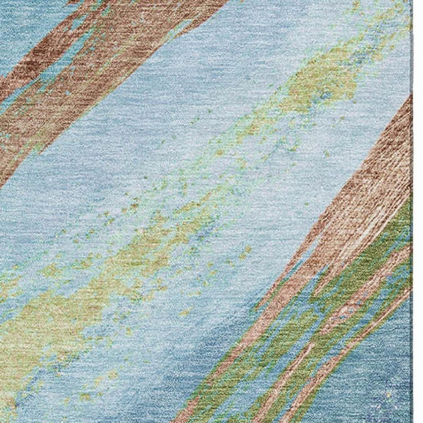HomeRoots 8' Blue and Copper Abstract Washable Round Rug with UV Protection – Durable, Stylish, Easy-Care Design 715516