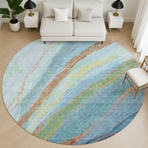 HomeRoots 8' X 10' Blue and Copper Abstract Area Rug – Washable, UV Protected, Perfect for High-Traffic Spaces! 715517