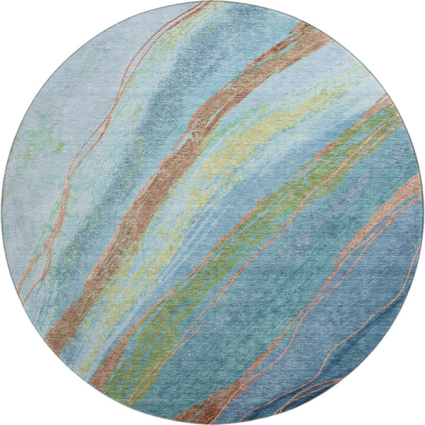 HomeRoots 8' X 10' Blue and Copper Abstract Area Rug – Washable, UV Protected, Perfect for High-Traffic Spaces! 715517