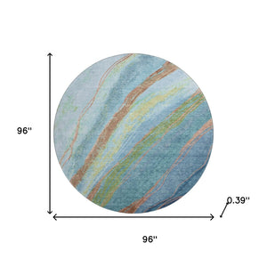 HomeRoots 8' X 10' Blue and Copper Abstract Area Rug – Washable, UV Protected, Perfect for High-Traffic Spaces! 715517