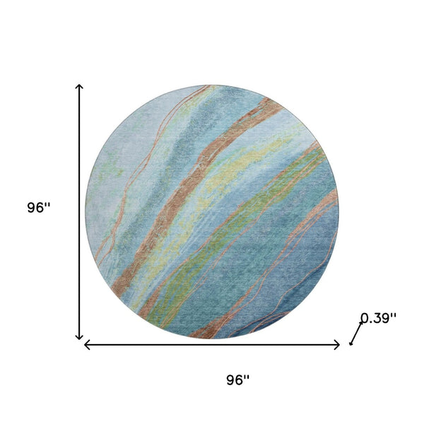 HomeRoots 8' X 10' Blue and Copper Abstract Area Rug – Washable, UV Protected, Perfect for High-Traffic Spaces! 715517