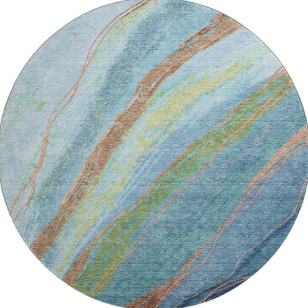 HomeRoots 8' X 10' Blue and Copper Abstract Area Rug – Washable, UV Protected, Perfect for High-Traffic Spaces! 715517
