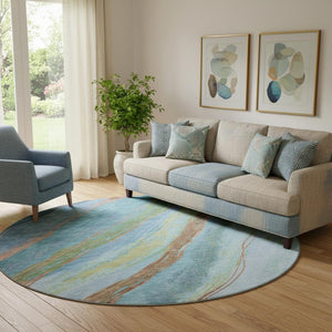 HomeRoots 8' X 10' Blue and Copper Abstract Area Rug – Washable, UV Protected, Perfect for High-Traffic Spaces! 715517