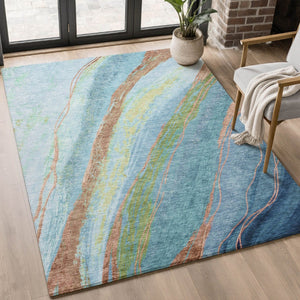 HomeRoots 9' X 12' Blue and Copper Abstract Area Rug - Durable, Washable, UV-Protected for High-Traffic Homes 715518