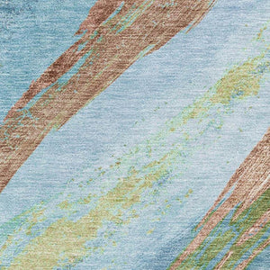 HomeRoots 9' X 12' Blue and Copper Abstract Area Rug - Durable, Washable, UV-Protected for High-Traffic Homes 715518