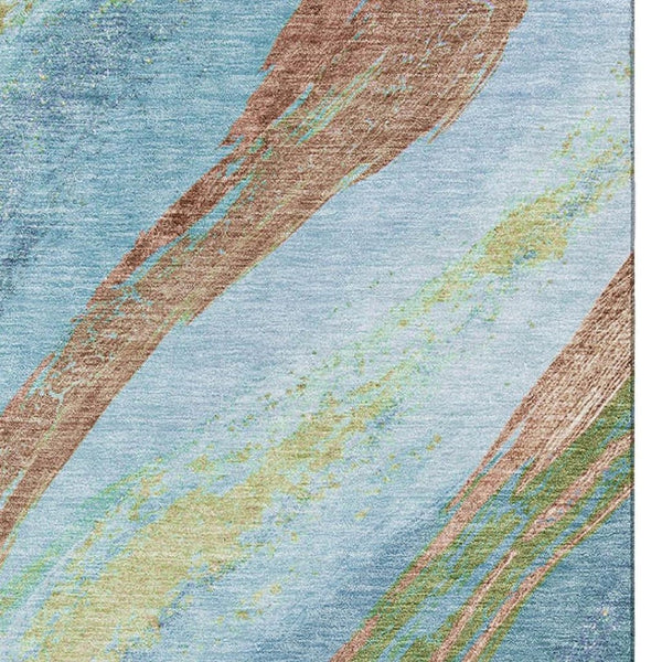 HomeRoots 9' X 12' Blue and Copper Abstract Area Rug - Durable, Washable, UV-Protected for High-Traffic Homes 715518