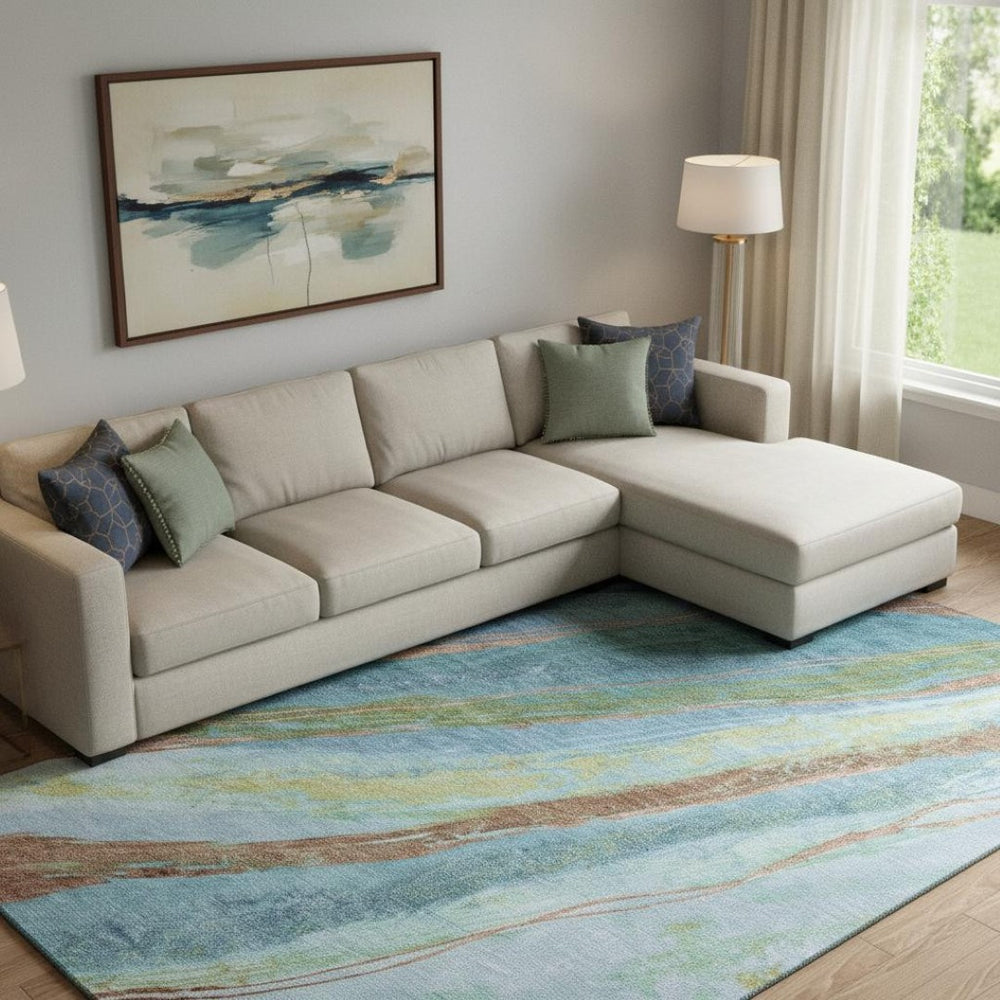 HomeRoots 9' X 12' Blue and Copper Abstract Area Rug - Durable, Washable, UV-Protected for High-Traffic Homes 715518
