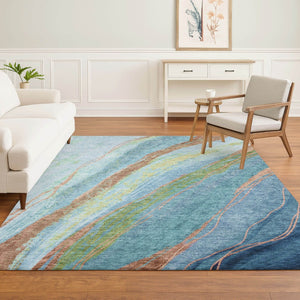 HomeRoots 10' Blue & Copper Abstract Washable Area Rug - UV Protection, Stain Resistant, Durable & Stylish! 715519