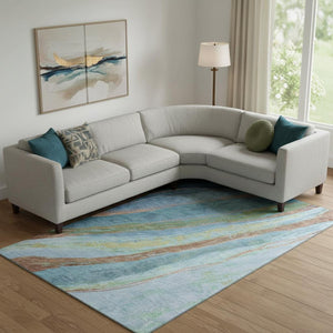 HomeRoots 10' Blue & Copper Abstract Washable Area Rug - UV Protection, Stain Resistant, Durable & Stylish! 715519