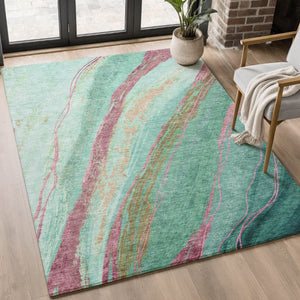 HomeRoots 5' X 8' Green & Blush Abstract Washable Area Rug - UV Protected, Stain Resistant, Modern Design 715521