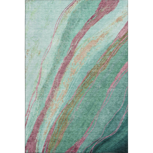 HomeRoots 5' X 8' Green & Blush Abstract Washable Area Rug - UV Protected, Stain Resistant, Modern Design 715521