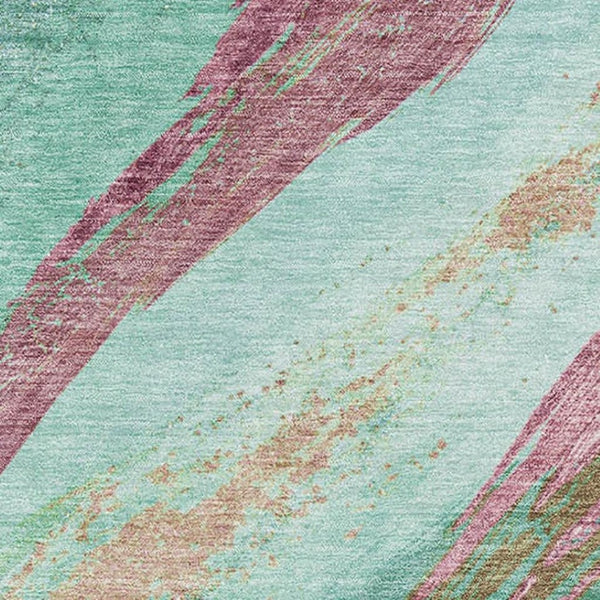 HomeRoots 5' X 8' Green & Blush Abstract Washable Area Rug - UV Protected, Stain Resistant, Modern Design 715521