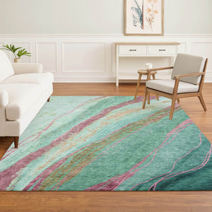 HomeRoots 5' X 8' Green & Blush Abstract Washable Area Rug - UV Protected, Stain Resistant, Modern Design 715521