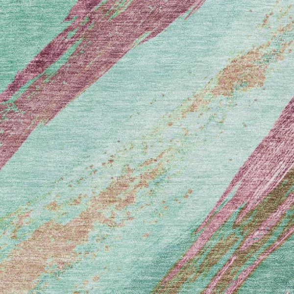 HomeRoots 8' Green and Blush Abstract Washable Round Rug – UV Protected, Stain-Resistant, Stylish & Durable! 715522