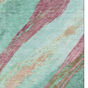 HomeRoots 8' Green and Blush Abstract Washable Round Rug – UV Protected, Stain-Resistant, Stylish & Durable! 715522