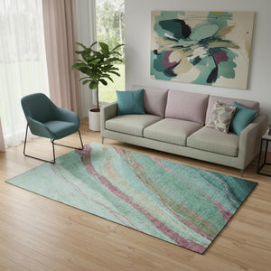 HomeRoots 8' Green and Blush Abstract Washable Round Rug – UV Protected, Stain-Resistant, Stylish & Durable! 715522