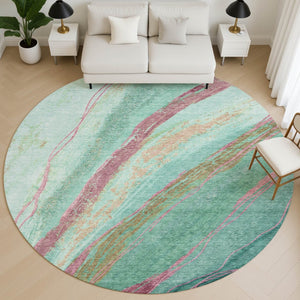 HomeRoots 8' X 10' Green and Blush Abstract Washable Area Rug - Stylish, Durable, UV-Protected for Busy Homes 715523