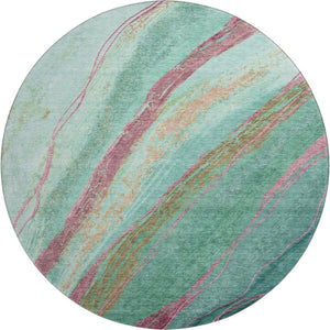 HomeRoots 8' X 10' Green and Blush Abstract Washable Area Rug - Stylish, Durable, UV-Protected for Busy Homes 715523