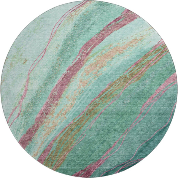 HomeRoots 8' X 10' Green and Blush Abstract Washable Area Rug - Stylish, Durable, UV-Protected for Busy Homes 715523