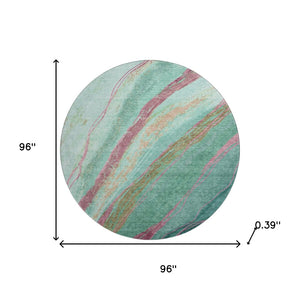 HomeRoots 8' X 10' Green and Blush Abstract Washable Area Rug - Stylish, Durable, UV-Protected for Busy Homes 715523