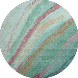 HomeRoots 8' X 10' Green and Blush Abstract Washable Area Rug - Stylish, Durable, UV-Protected for Busy Homes 715523