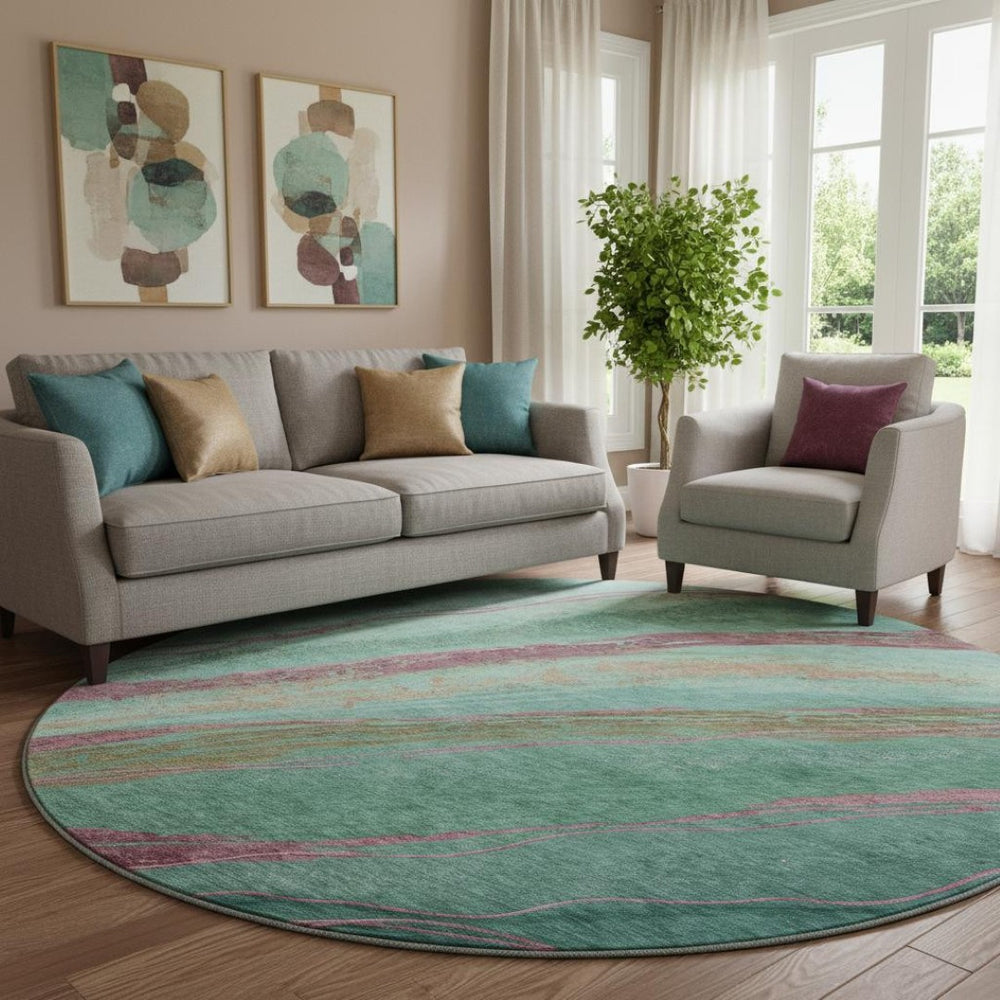 HomeRoots 8' X 10' Green and Blush Abstract Washable Area Rug - Stylish, Durable, UV-Protected for Busy Homes 715523