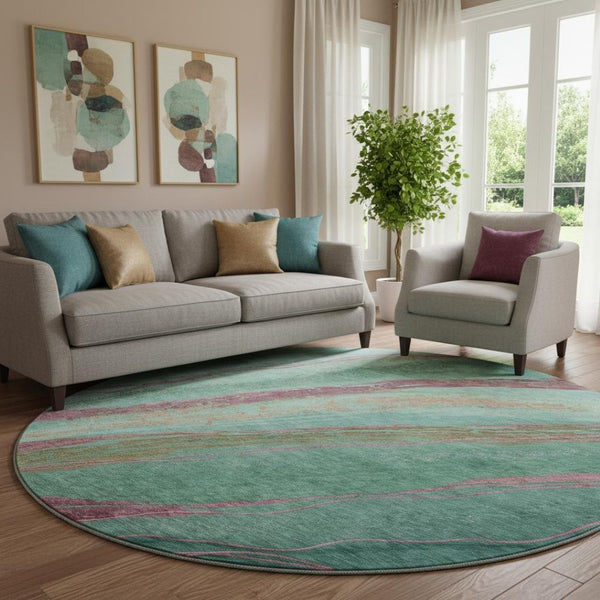 HomeRoots 8' X 10' Green and Blush Abstract Washable Area Rug - Stylish, Durable, UV-Protected for Busy Homes 715523