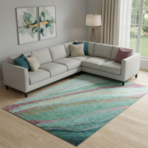 HomeRoots 9' X 12' Washable Green and Blush Abstract Area Rug – Stylish, Durable, UV-Protected for Any Space 715524