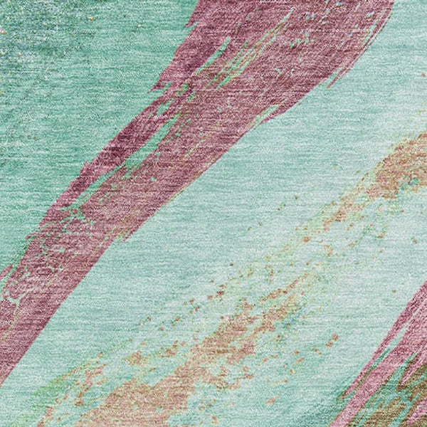 HomeRoots 10' X 14' Green And Blush Abstract Area Rug - Durable, Washable, UV-Protected for Modern Living Spaces 715525