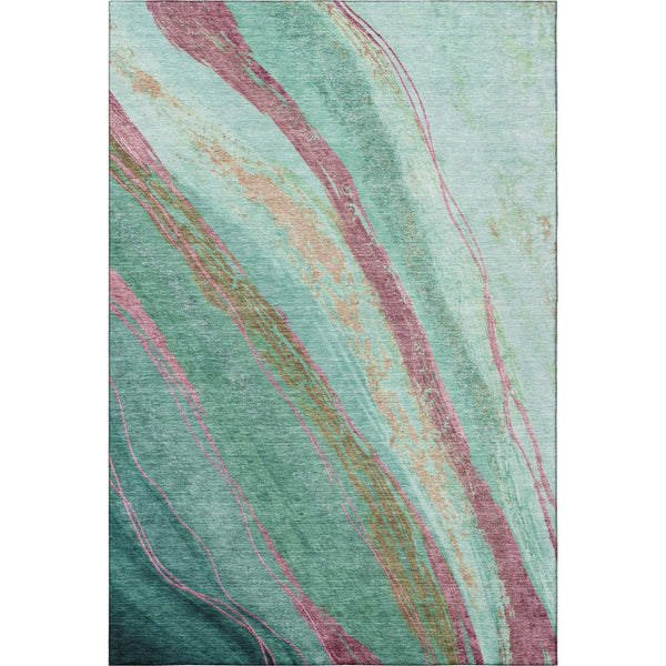 HomeRoots 10' X 14' Green And Blush Abstract Area Rug - Durable, Washable, UV-Protected for Modern Living Spaces 715525