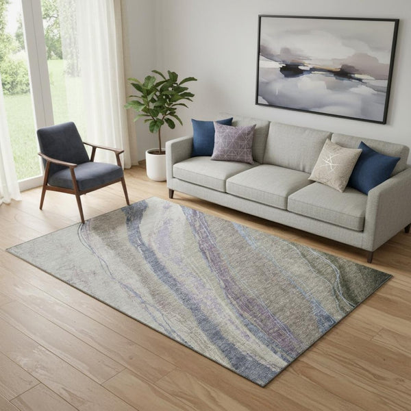 HomeRoots 8' Modern Abstract Coffee and Purple Washable Round Rug with UV Protection for Indoor and Outdoor Use 715528