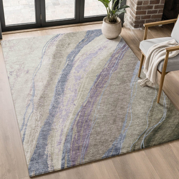 HomeRoots 9' X 12' Coffee & Purple Abstract Area Rug - Washable, UV Protection, Stain Resistant & Non-Slip! 715530