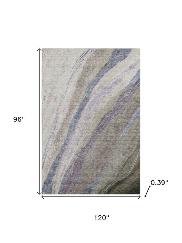 HomeRoots 9' X 12' Coffee & Purple Abstract Area Rug - Washable, UV Protection, Stain Resistant & Non-Slip! 715530