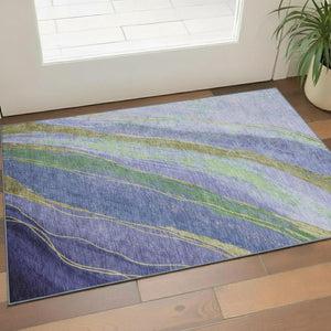HomeRoots 5' X 8' Purple and Green Abstract Washable Area Rug - Durable, UV Protected, Stain Resistant Design! 715533