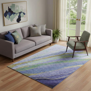 HomeRoots 8' Vibrant Purple and Green Abstract Round Rug – Washable, UV Protected & Ideal for Home Living Spaces 715534