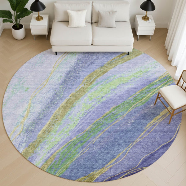 HomeRoots 8' X 10' Vibrant Purple and Green Abstract Washable Area Rug with UV Protection for High-Traffic Spaces 715535