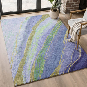 HomeRoots 9' X 12' Vibrant Purple and Green Abstract Area Rug - Washable, UV-Protected, Non-Slip Design! 715536