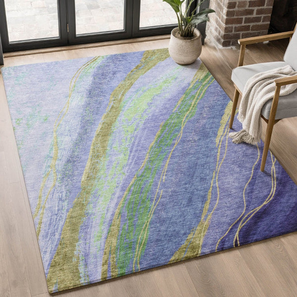 HomeRoots 9' X 12' Vibrant Purple and Green Abstract Area Rug - Washable, UV-Protected, Non-Slip Design! 715536