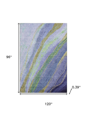 HomeRoots 9' X 12' Vibrant Purple and Green Abstract Area Rug - Washable, UV-Protected, Non-Slip Design! 715536