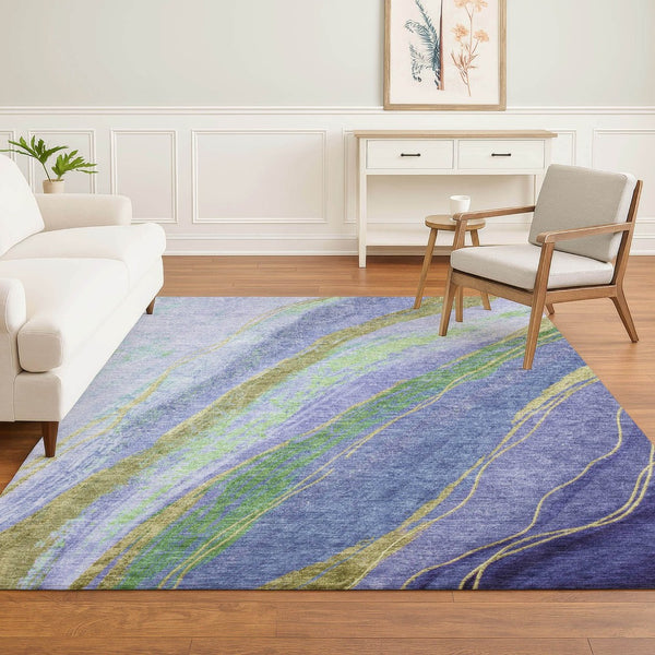 HomeRoots 9' X 12' Vibrant Purple and Green Abstract Area Rug - Washable, UV-Protected, Non-Slip Design! 715536
