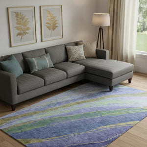 HomeRoots 9' X 12' Vibrant Purple and Green Abstract Area Rug - Washable, UV-Protected, Non-Slip Design! 715536