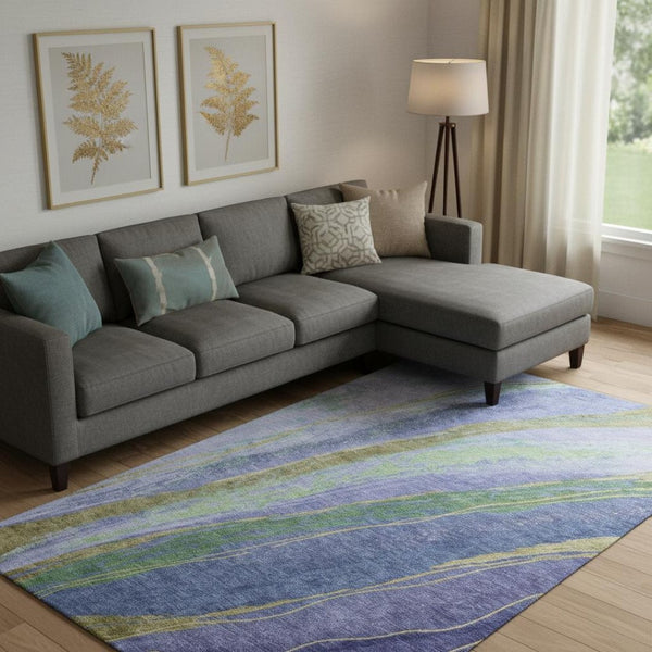 HomeRoots 9' X 12' Vibrant Purple and Green Abstract Area Rug - Washable, UV-Protected, Non-Slip Design! 715536