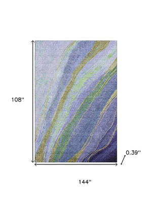 HomeRoots 10' X 14' Washable Purple and Green Abstract Area Rug with UV Protection for High-Traffic Spaces 715537