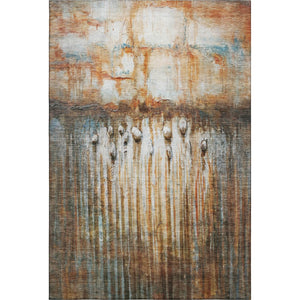 HomeRoots 8' Modern Abstract Rust and Gray Washable Round Rug with UV Protection for Stylish Spaces 715540