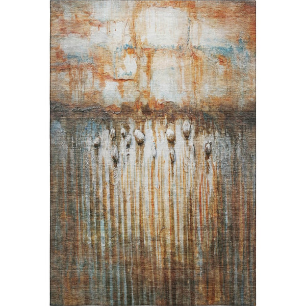 HomeRoots 8' Modern Abstract Rust and Gray Washable Round Rug with UV Protection for Stylish Spaces 715540